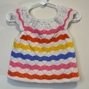 Janie and Jack Striped Crochet Top Sunrise Pink Colorful Cap Sleeve Girl Size 3